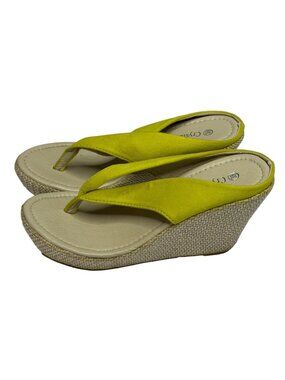 Crystal Queen Velvet Sandals Wedge Heel Chartreuse  Yellow Green 38 US 7.5